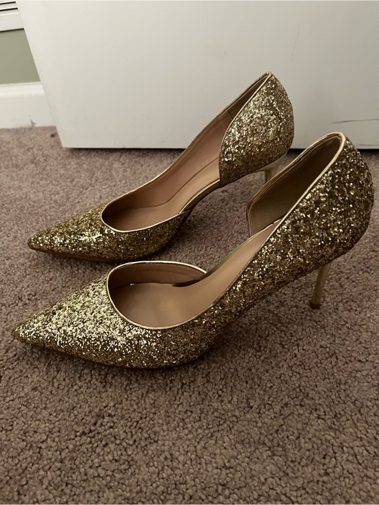 Shoes - Gold Glitter Pointed-Toe Stiletto Pumps